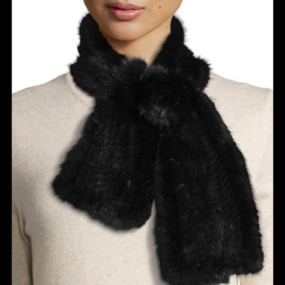 Mink Rosette Scarf / Muffler - Black - NWOT